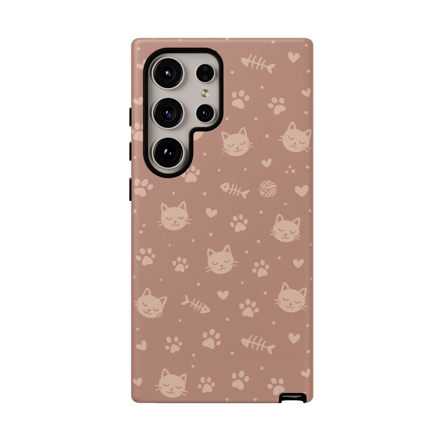 Cute Cat Pattern Phone Case | Paw Prints, Fishbone & Yarn Design Tough Case