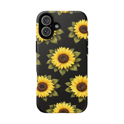Sunflower Floral Tough Phone Case – Black Background Protective Cover for Iphone, Samsung Galaxy and Pixel