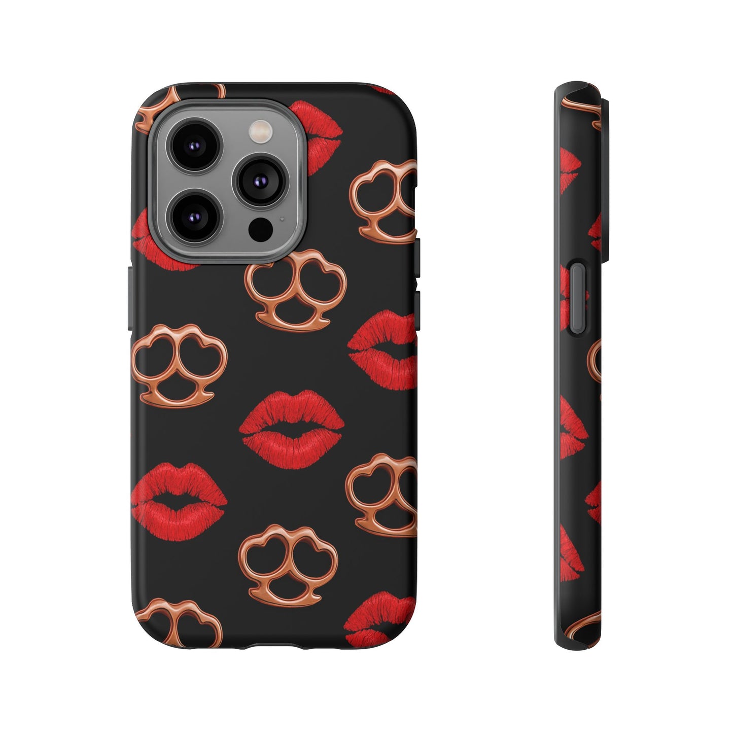 Red Lipstick & Knuckle Duster Phone Case | Bold Kiss Print Tough Protective Cover for Iphone, Samsung Galaxy and Pixel
