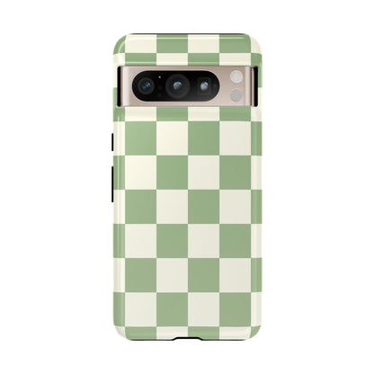 Sage Green Checkerboard Phone Case | Minimal Aesthetic Tough Case