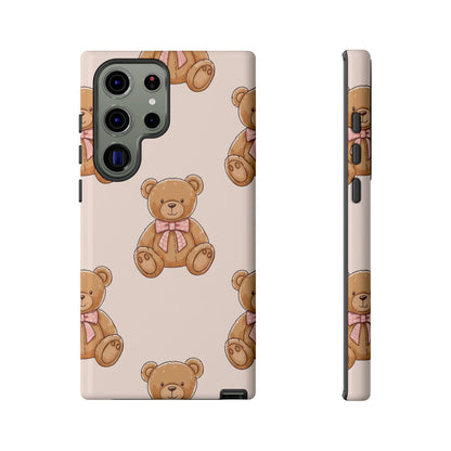 Teddy Bear Phone Case | Cute Coquette Aesthetic Pink Bear Pattern Case | Kawaii Soft Girl iPhone & Samsung Tough Protective Case
