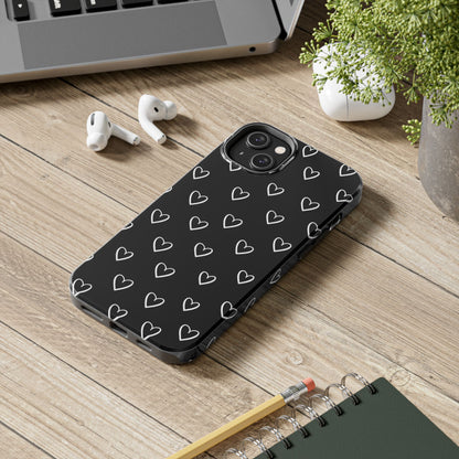 Doodle Heart Phone Case – Minimal Black & White Heart Pattern | Tough Protective Case