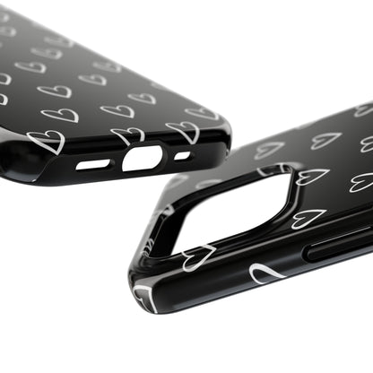 Doodle Heart Phone Case – Minimal Black & White Heart Pattern | Tough Protective Case