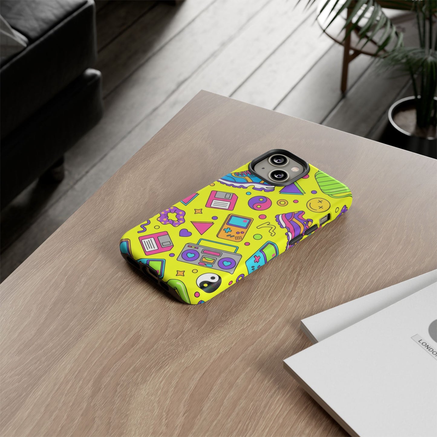 90s Retro Neon Phone Case – Y2K Nostalgia Colorful Icons Tough Protective Case