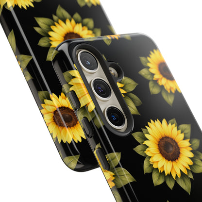 Sunflower Floral Tough Phone Case – Black Background Protective Cover for Iphone, Samsung Galaxy and Pixel