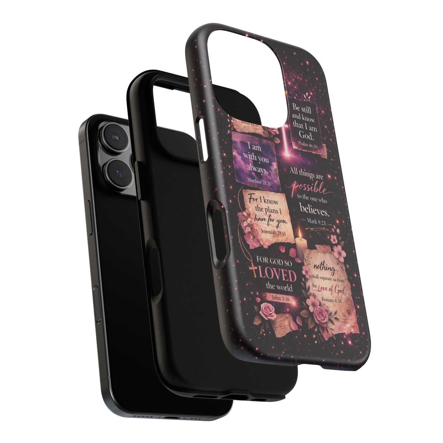 Christian Bible Verse Phone Case Pink Floral Faith Tough Protective Cover Gift
