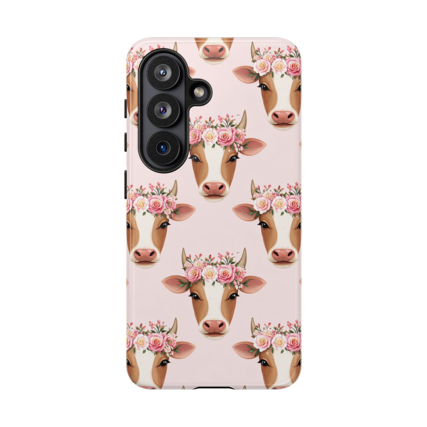 Floral Cow Phone Case – Cute Pink Cow Print Tough Protective Case for Iphone, Samsung Galaxy and Pixel