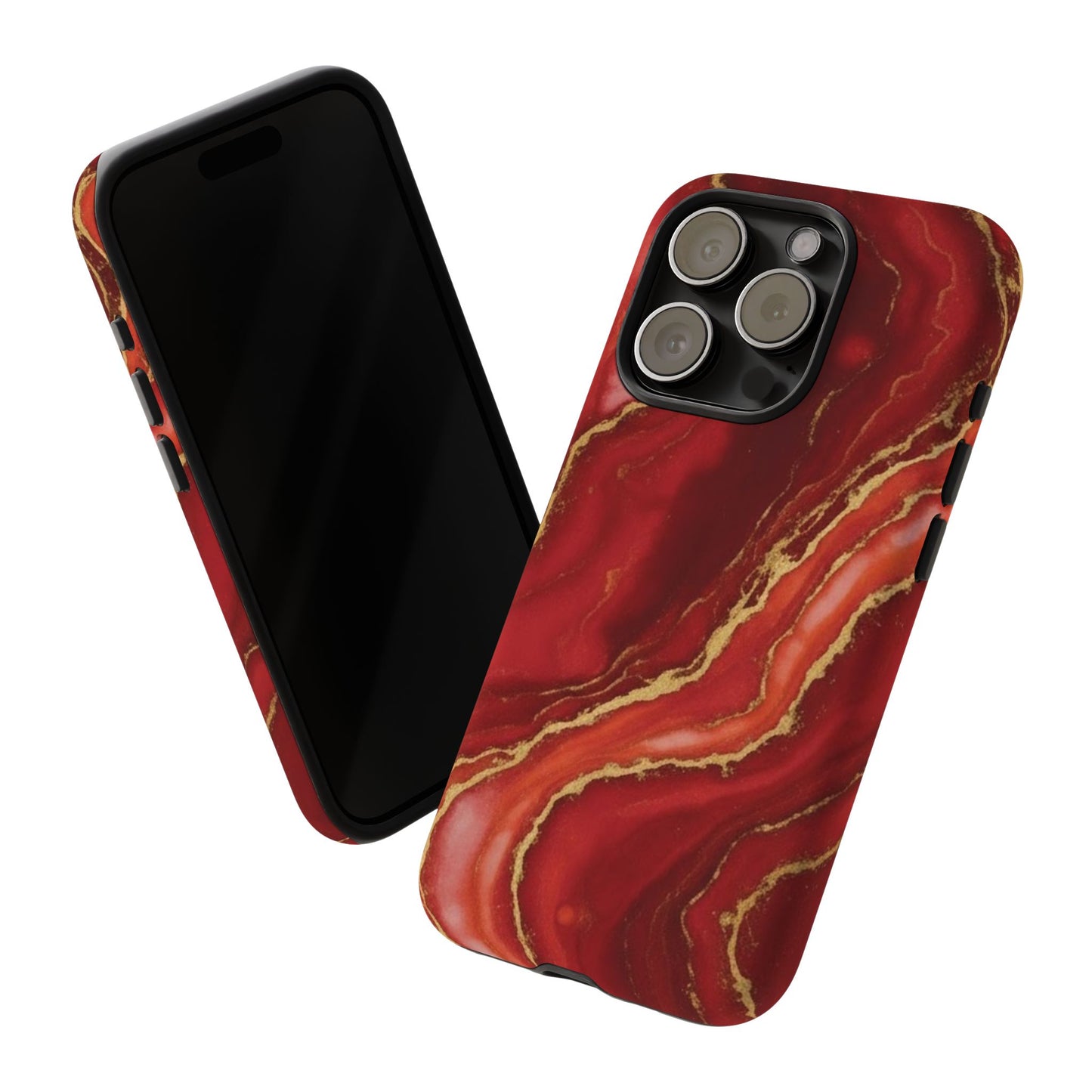 Red Agate Marble Phone Case with Gold Veins – Luxury Tough iPhone & Samsung Case