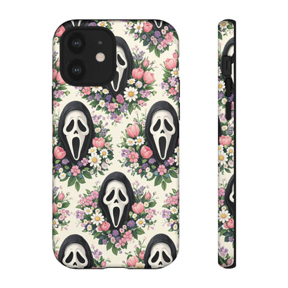Floral Ghost Face Aesthetic Phone Case – Cute Spooky Tough Cover