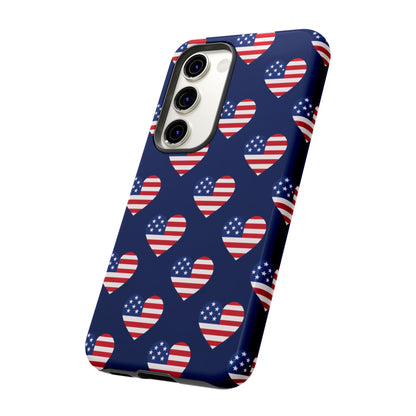 Patriotic American Flag Heart Phone Case – Tough Shockproof, USA Stars & Stripes for Iphone, Samsung Galaxy and Pixel