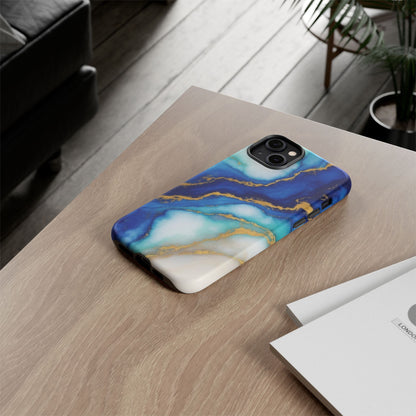 Blue & Gold Marble Phone Case – Luxury Resin Art Tough Case (iPhone, Samsung, Pixel)
