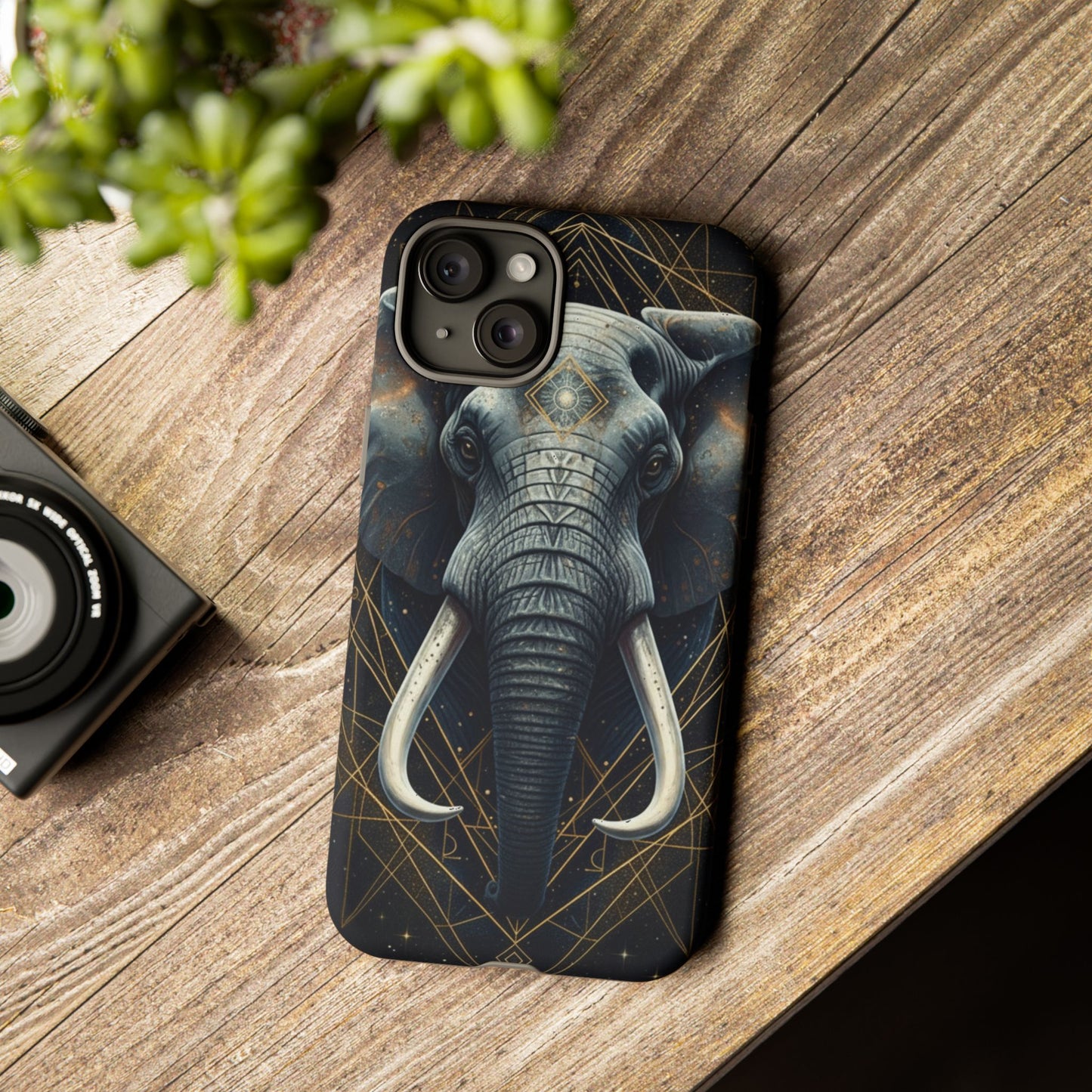 Elephant Mandala Phone Case – Black and Gold Spiritual Elephant Tough Protective Case