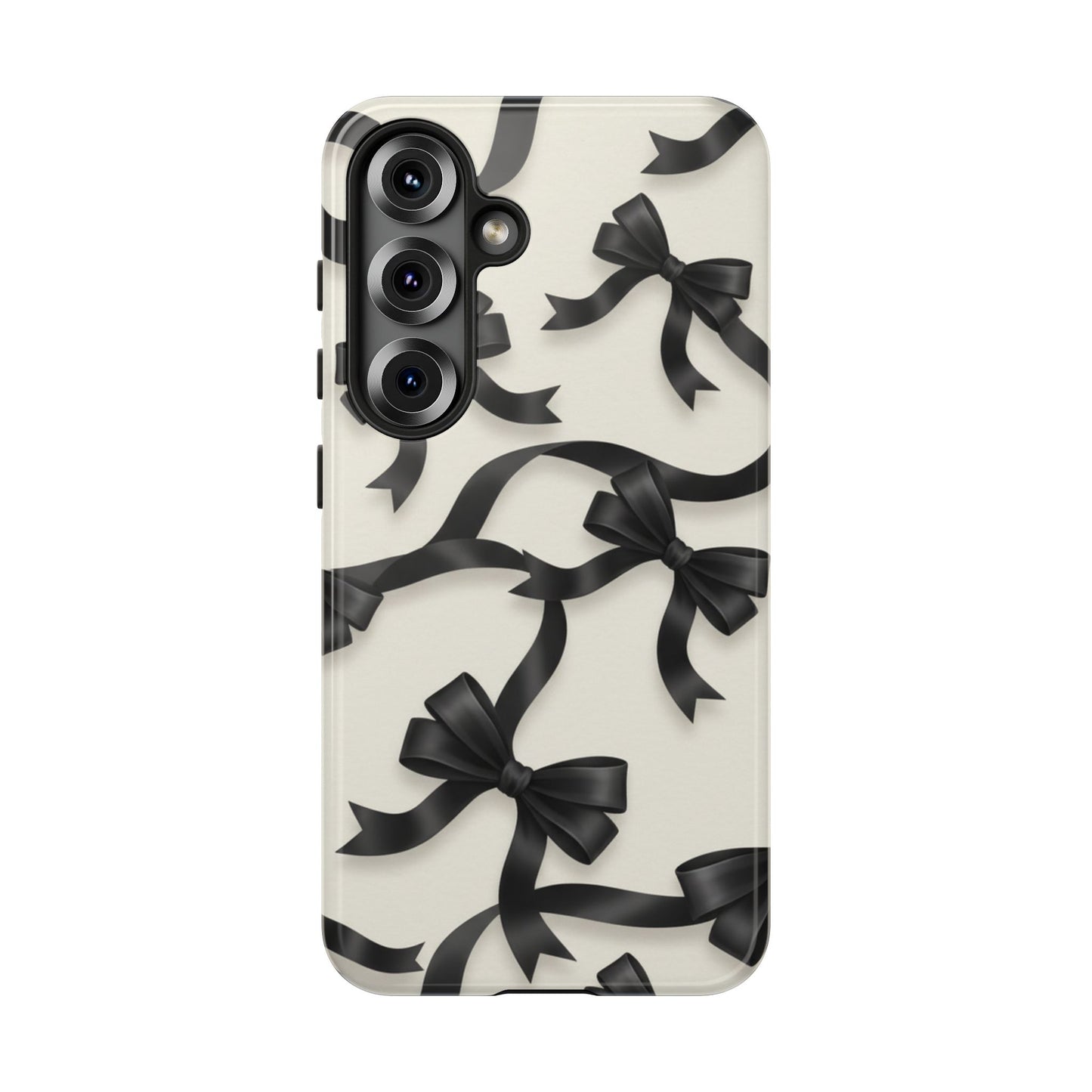 Black Ribbon Bow Phone Case, Minimal Bow Pattern Tough Protective Case