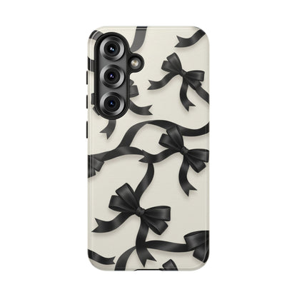 Black Ribbon Bow Phone Case, Minimal Bow Pattern Tough Protective Case
