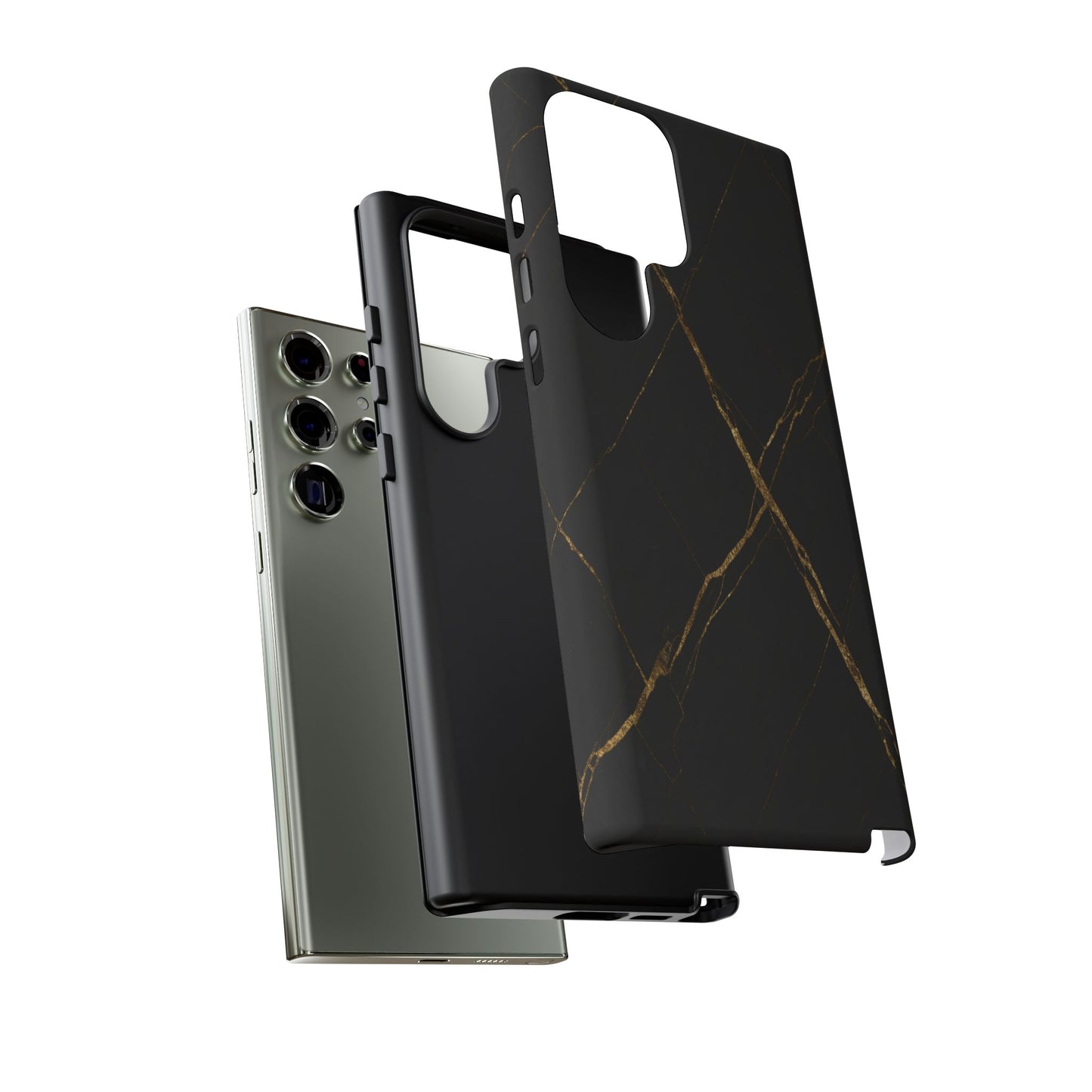 Black Marble Phone Case with Gold Veins – Luxury Minimal Aesthetic Tough Case