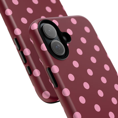 Pink Polka Dot Phone Case – Cute Aesthetic Tough Protective Phone Cover for Iphone, Samsung Galaxy and Pixel