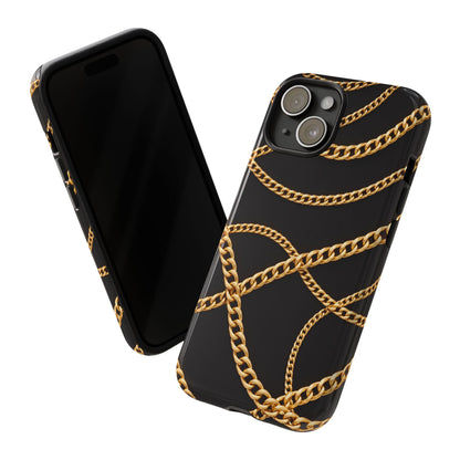 Luxury Gold Chain Phone Case – Black Designer Style Tough Protective Cover for Iphone, Samsung Galaxy and Pixel