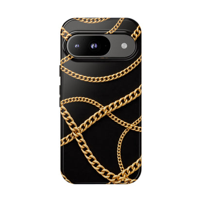 Luxury Gold Chain Phone Case – Black Designer Style Tough Protective Cover for Iphone, Samsung Galaxy and Pixel