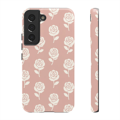 White Rose Pattern Tough Phone Case | Elegant Floral Aesthetic Case for Iphone, Samsung Galaxy and Pixel