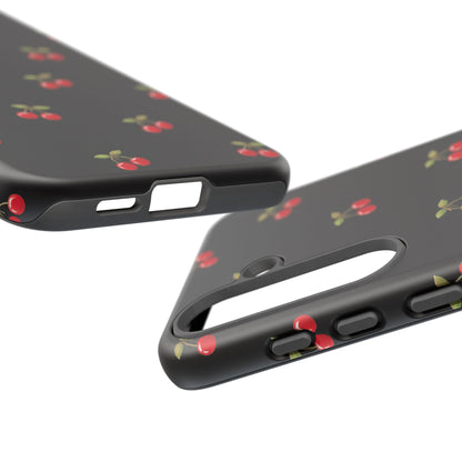 Cherry Pattern Phone Case — Slim Black Protective iPhone Case with Red Cherries for Iphone, Samsung Galaxy and Pixel