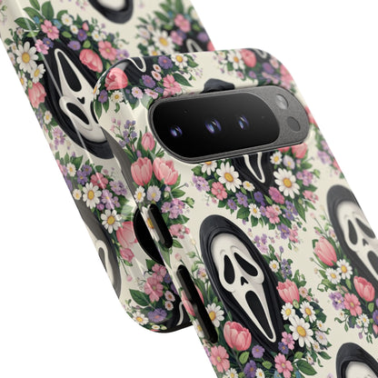 Floral Ghost Face Aesthetic Phone Case – Cute Spooky Tough Cover