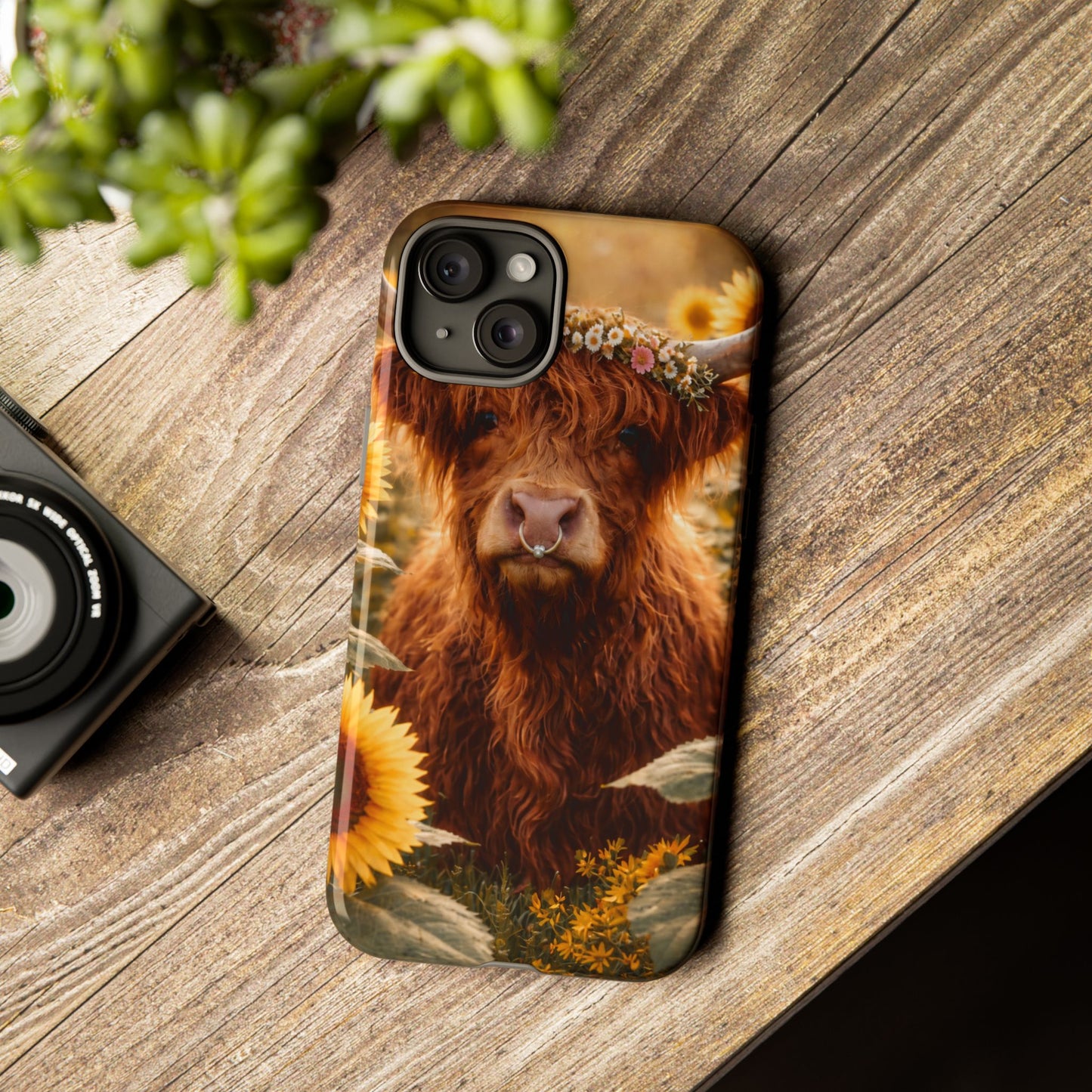Highland Cow Sunflower Phone Case | Floral Farmhouse iPhone, Samsung Galaxy and Pixel Cover