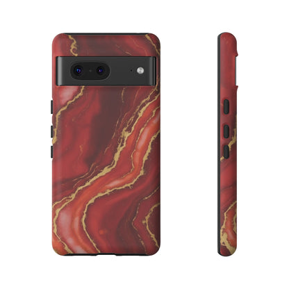 Red Agate Marble Phone Case – Gold Vein Luxury Stone Tough Case (iPhone, Samsung, Pixel)