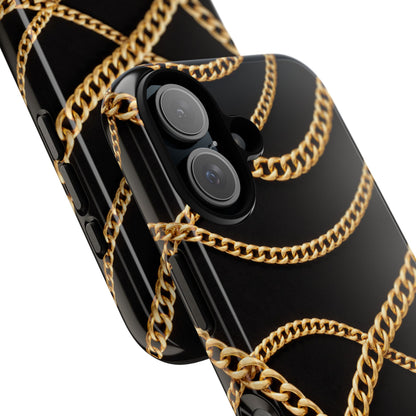 Luxury Gold Chain Phone Case – Black Designer Style Tough Protective Cover for Iphone, Samsung Galaxy and Pixel
