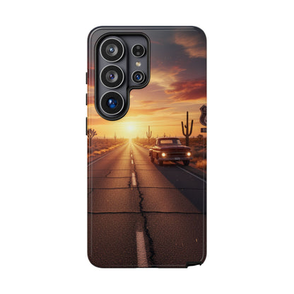 Route 66 Sunset Desert Highway Phone Case – Road Trip Travel Aesthetic Tough Case
