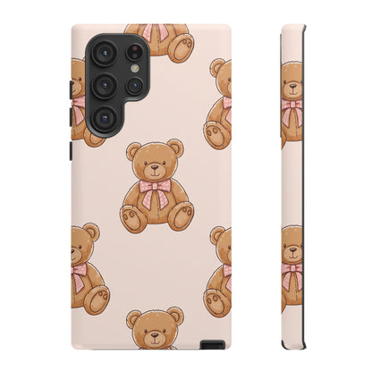 Teddy Bear Phone Case | Cute Coquette Aesthetic Pink Bear Pattern Case | Kawaii Soft Girl iPhone & Samsung Tough Protective Case