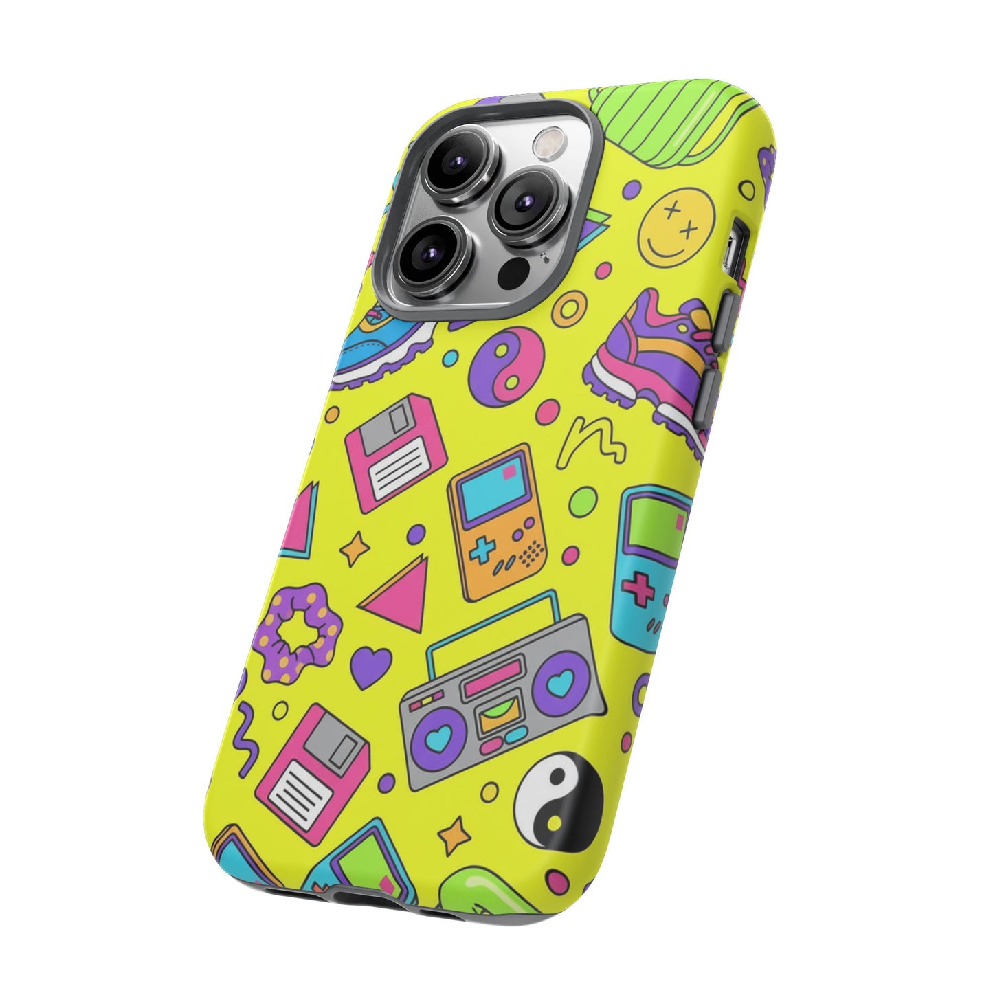 90s Retro Neon Phone Case – Y2K Nostalgia Colorful Icons Tough Protective Case