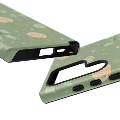 Vintage Rose Bow Phone Case – Sage Green Floral Coquette Aesthetic Tough Case (iPhone, Samsung, Pixel)