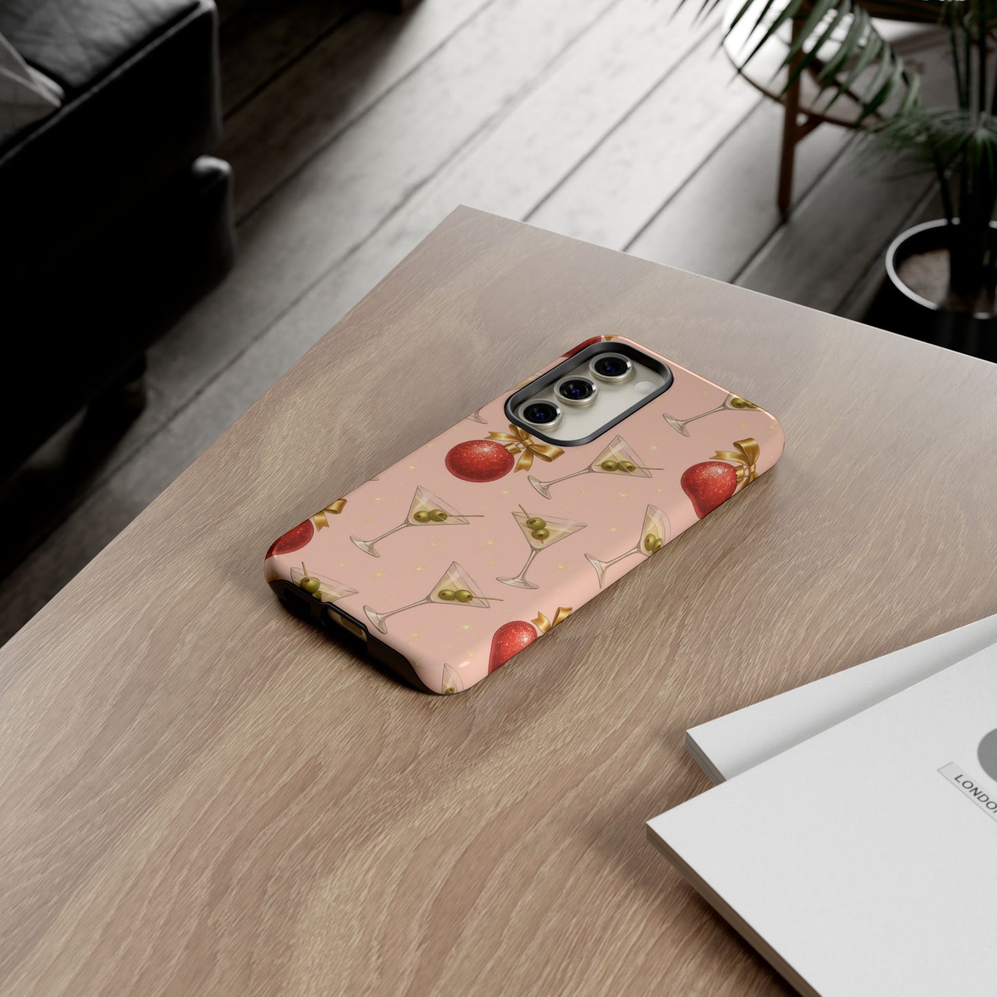 Cocktail Ornament Phone Case – Pink Martini & Cherry Pattern | Glossy or Matte for Iphone, Samsung Galaxy and Pixel