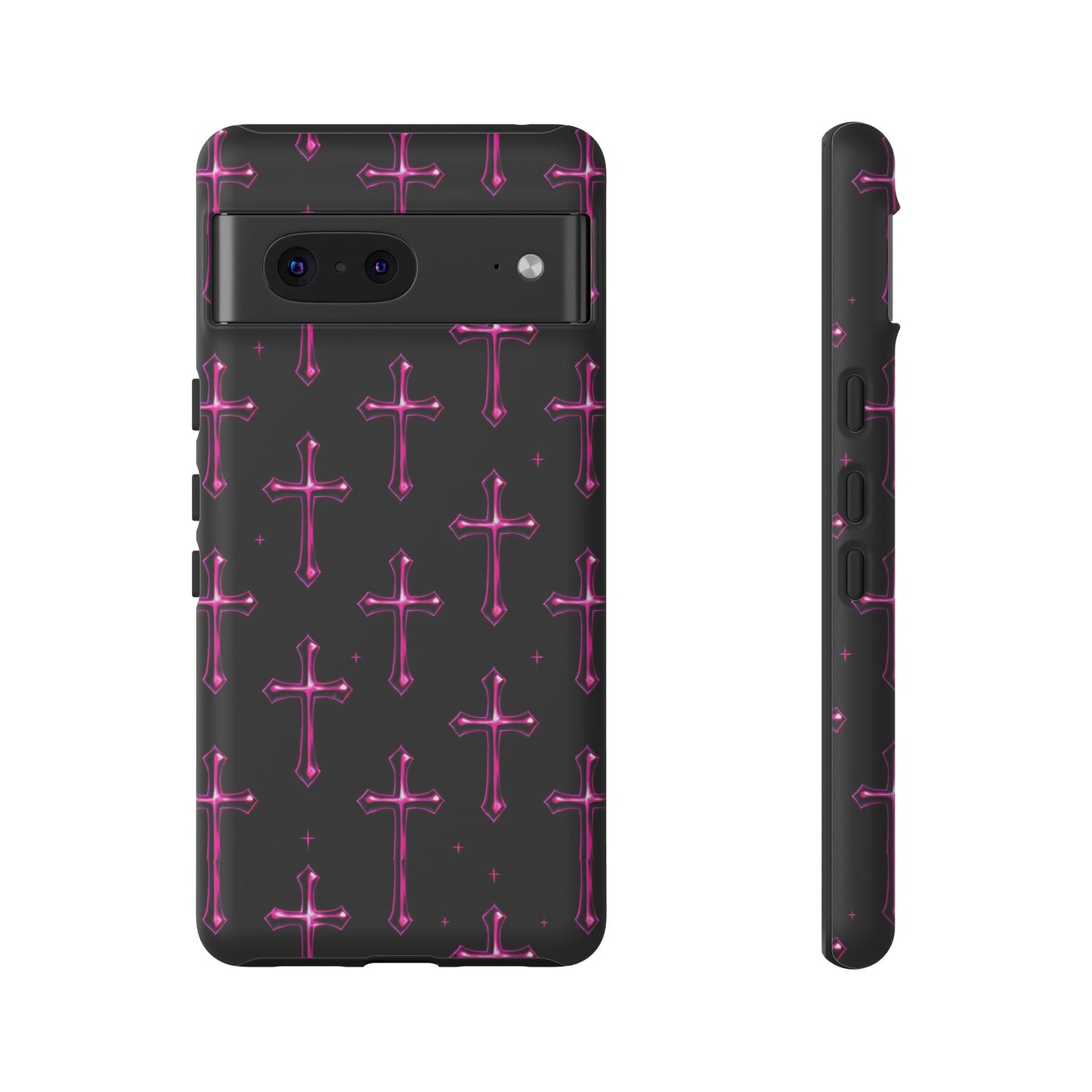 Neon Pink Cross Pattern Phone Case | Tough Protective Case for Iphone, Samsung Galaxy and Pixel