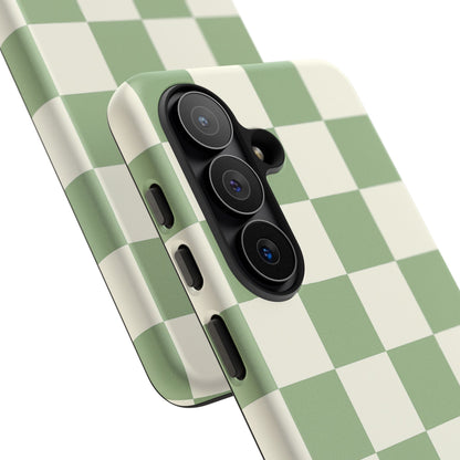 Sage Green Checkerboard Phone Case | Minimal Aesthetic Checkered iPhone & Samsung Tough Case