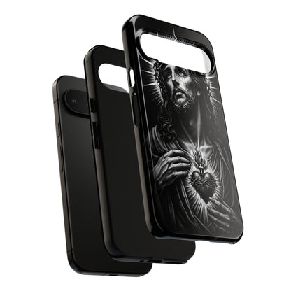 Jesus Sacred Heart Phone Case Black White Christian Faith Aesthetic