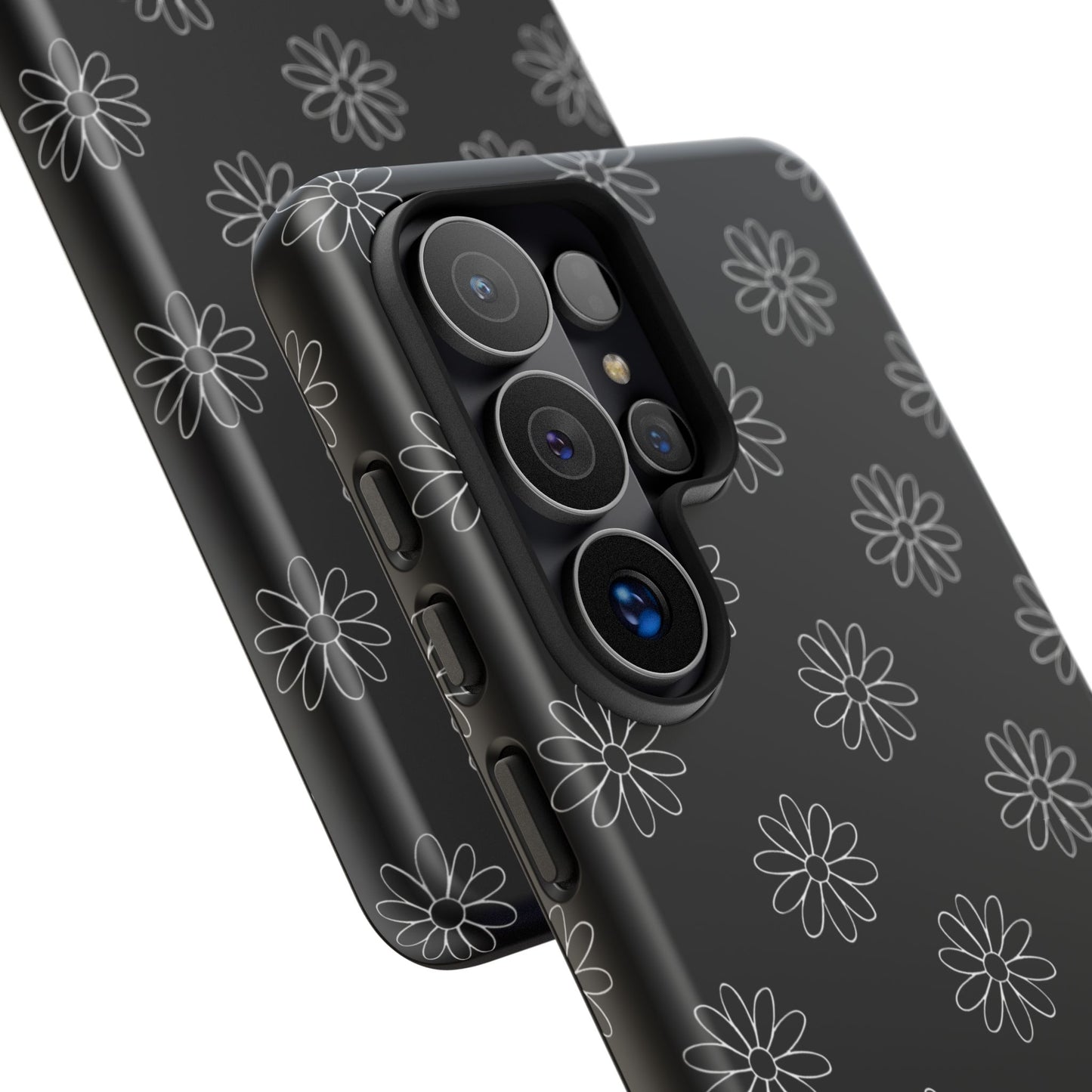 Black Daisy Floral Phone Case – Slim Protective Tough Case for Iphone, Samsung Galaxy and Pixel