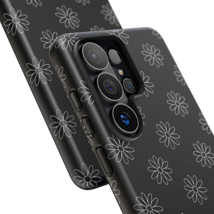 Black Daisy Floral Phone Case – Slim Protective Tough Case for Iphone, Samsung Galaxy and Pixel