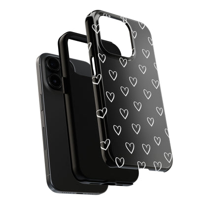 Doodle Heart Phone Case – Minimal Black & White Heart Pattern | Tough Protective Case