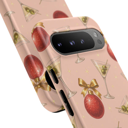 Cocktail Ornament Phone Case – Pink Martini & Cherry Pattern | Glossy or Matte for Iphone, Samsung Galaxy and Pixel