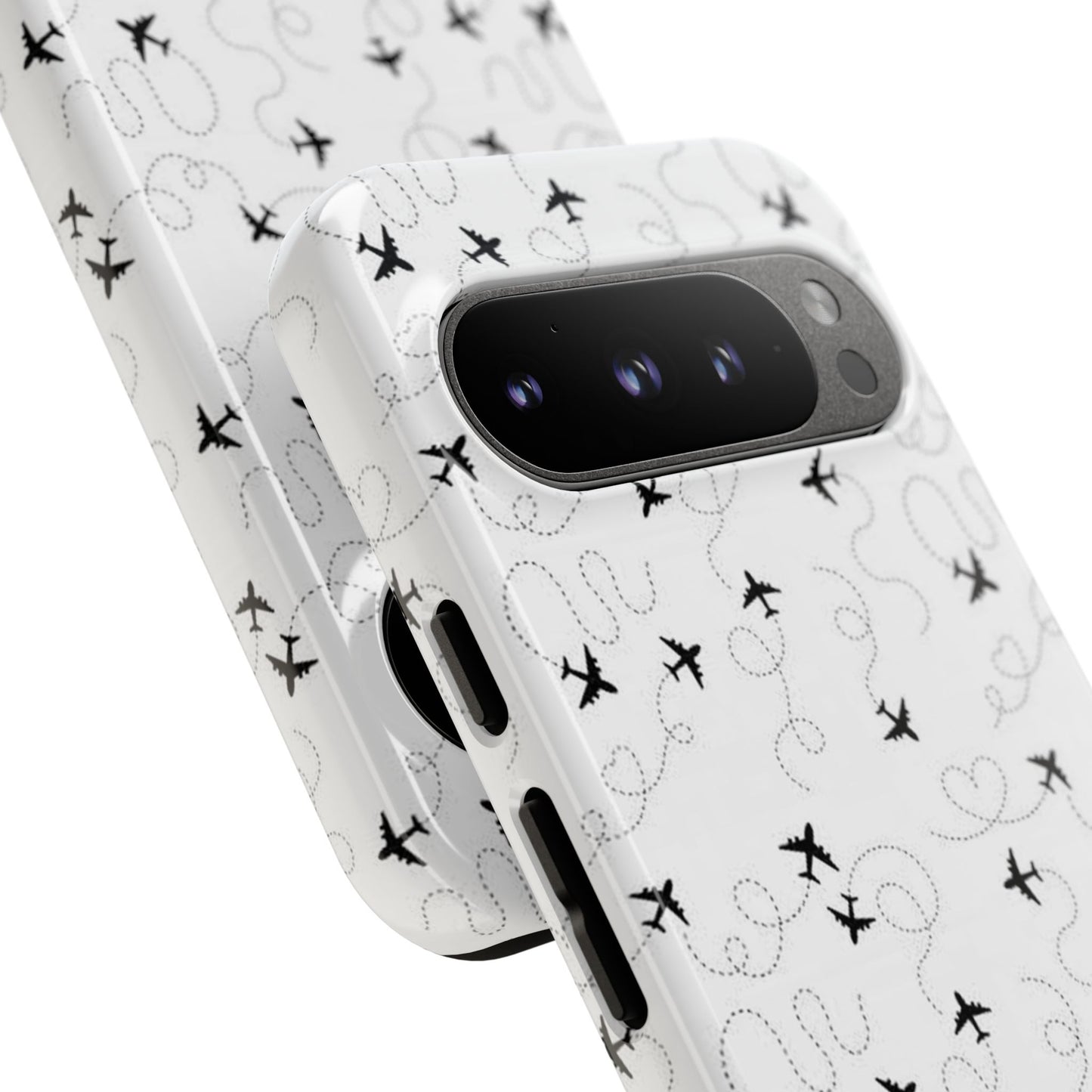 Minimal Paper Airplane Pattern Phone Case – Black White Aesthetic Tough Cover