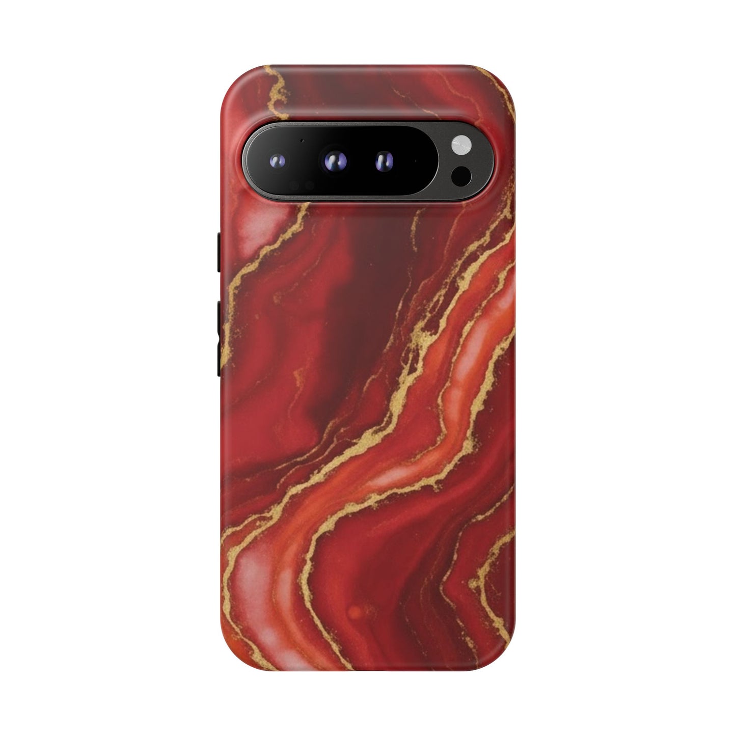 Red Agate Marble Phone Case – Gold Vein Luxury Stone Tough Case (iPhone, Samsung, Pixel)