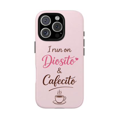 I Run on Diosito y Cafecito Phone Case, Pink Aesthetic Latina Faith Coffee Case, Girly Protective iPhone Samsung Cover