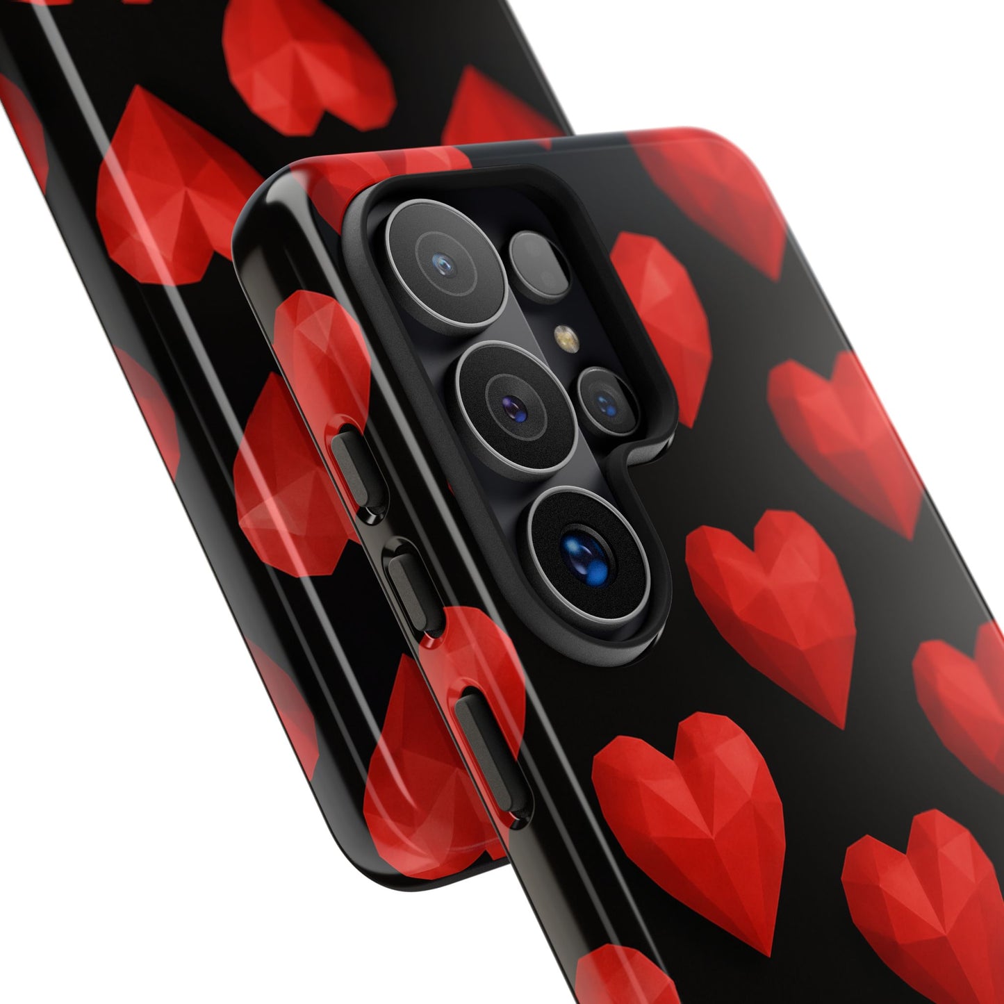 Red Heart Phone Case – Geometric Heart Pattern Tough Case (Black)