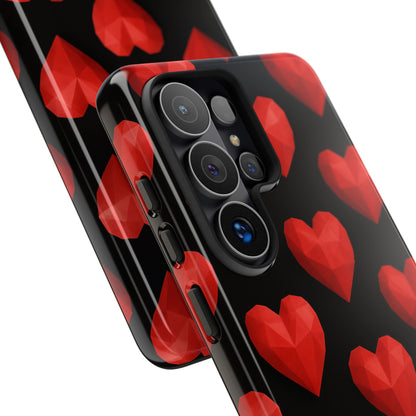 Red Heart Phone Case – Geometric Heart Pattern Tough Case (Black)