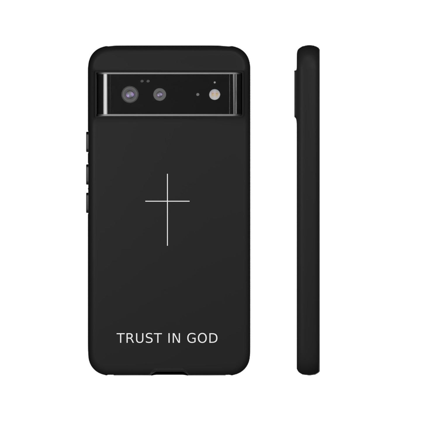 Trust in God Phone Case Minimal Cross Christian Black Tough Cover