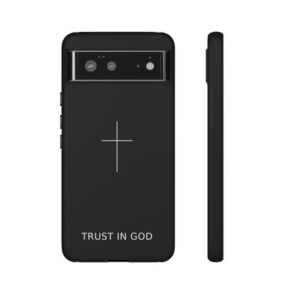 Trust in God Phone Case Minimal Cross Christian Black Tough Cover