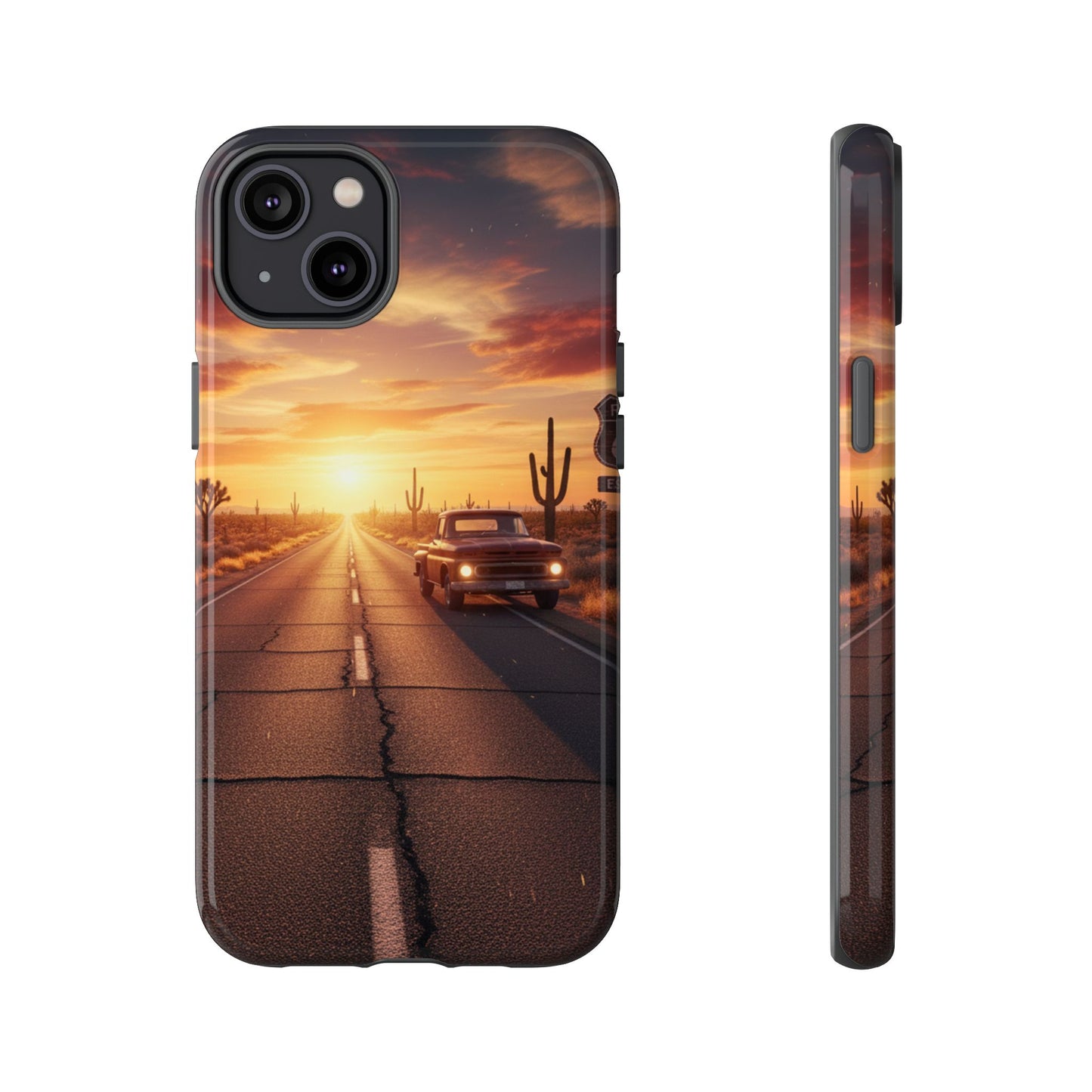 Route 66 Sunset Desert Highway Phone Case – Road Trip Travel Aesthetic Tough Case