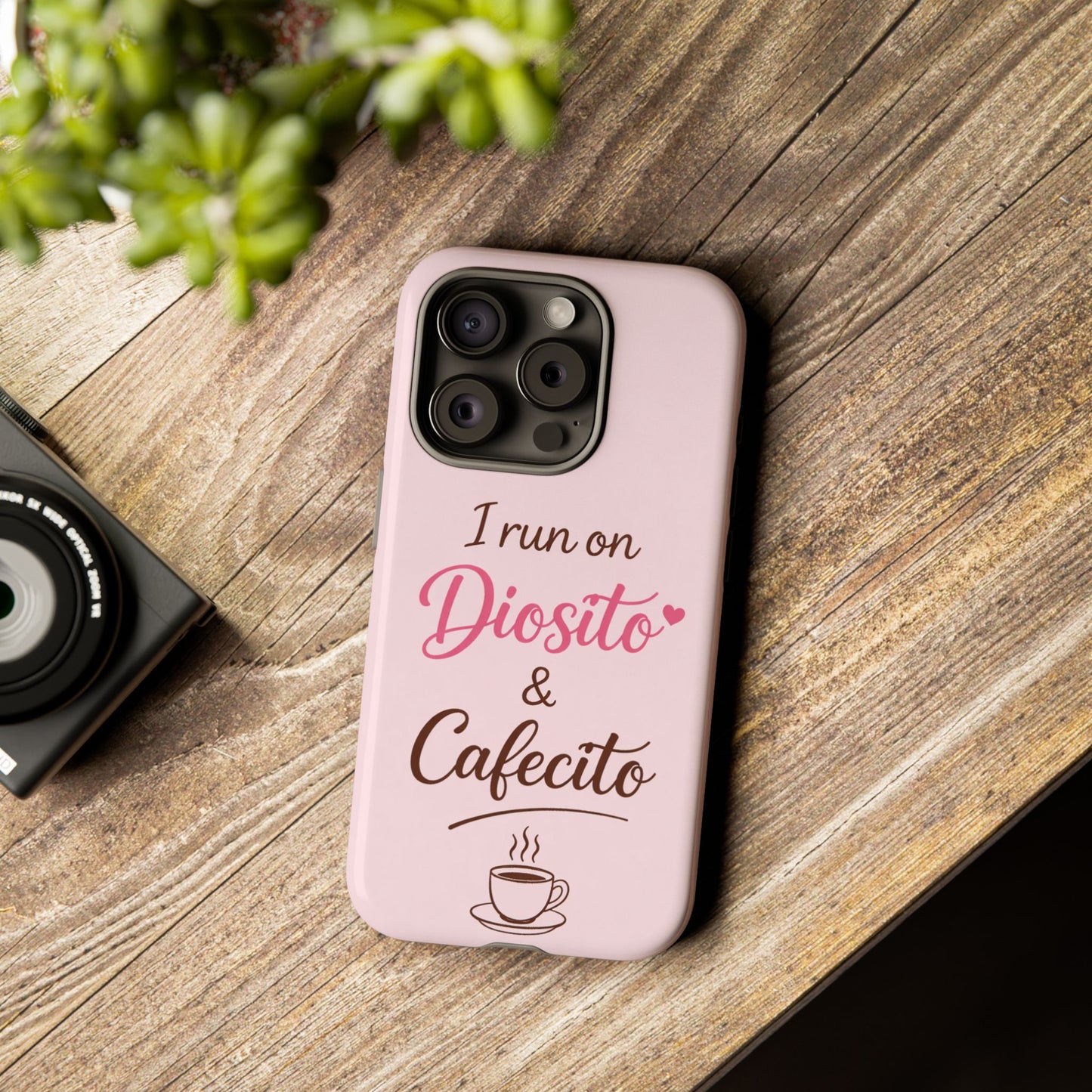I Run on Diosito y Cafecito Phone Case, Pink Aesthetic Latina Faith Coffee Case, Girly Protective iPhone Samsung Cover