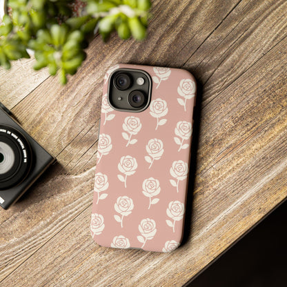 White Rose Pattern Tough Phone Case | Elegant Floral Aesthetic Case for Iphone, Samsung Galaxy and Pixel